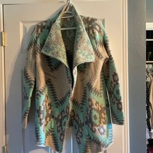 Aztec-Print Chunky Cardigan Sweater
